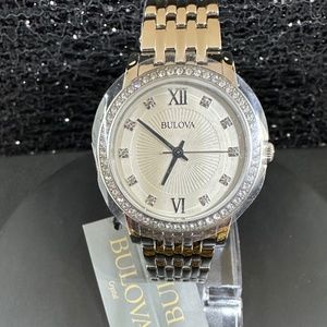 Women's (NWT) Silver Bulova with Mother-of-Pearl face, Diamond hours, & crystals